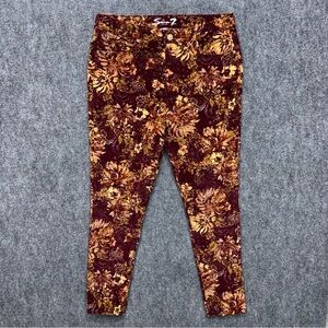 Seven7 High‎ Rise Skinny Corduroy Jeans Women's Size 12 Floral 33x28